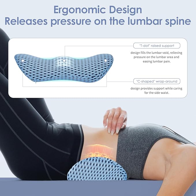kasney Lumbar Support Pillow, Memory Foam Lumbar Pillow for Lower Back Pain Relief, Back Support Pillow for Office Chair, Car Seat - Blue
