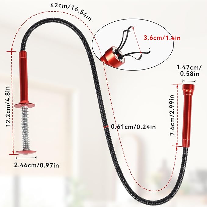 24" Magnetic Pickup Tool with 4-Claw Grabber, Flexible Retrieval Tool, Bendable Hose Reacher Pickup Sweeper, Flexible Long Handy Reaching Assist Tool for Litter Pick Home Sink Drain Grabber