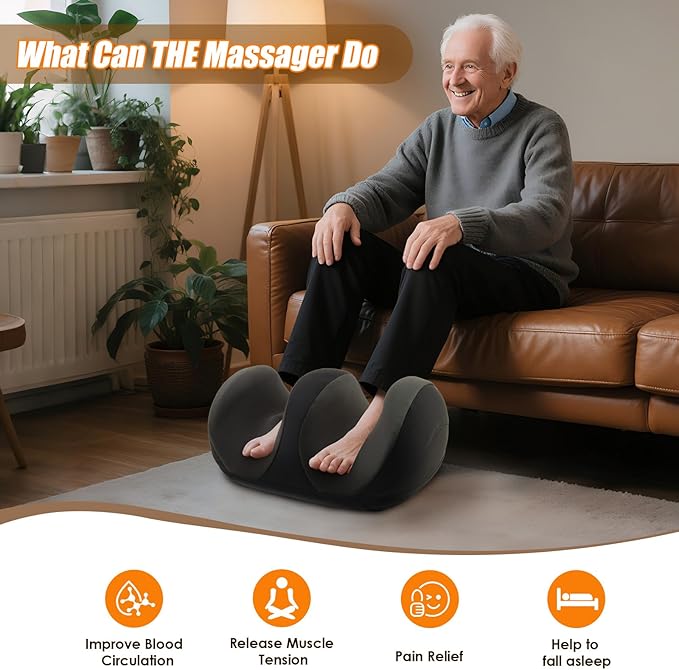 Foot Massager with Heat, Shiatsu Kneading Foot and Calf Electric Massager Machine with Roller, Massage Feet/Arm/Calf/Ankle for Relax, Plantar Fasciitis, Pain Relief, Gifts for Women & Men, Black