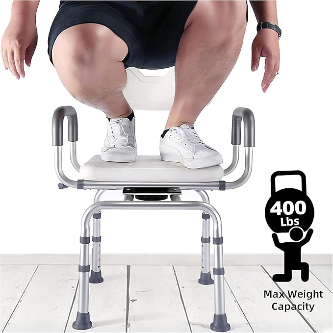 PETKABOO 360 Degree Shower Chair Swivel,Portable Seat with Armrests and Back, Adjustable Height Seat for Bathtub (Small Swivel Seat)