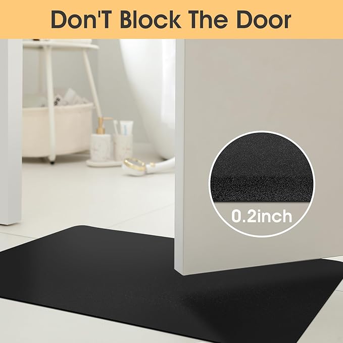 ACCUMTEK Non Slip Bath Mat, Thin Bathroom Rugs Fit Under Door, Quick Dry Bath Mats, Machine Washable Bath Rugs for Bathroom, Bathtub & Kitchen, Black/Solid/59 x20