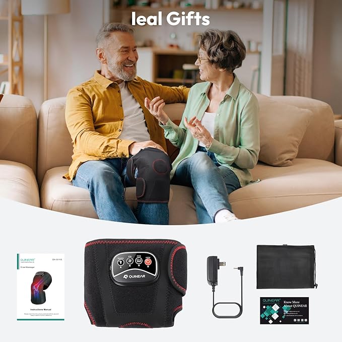 QUINEAR Air Compression Knee Massager with Heat, Knee Brace Wrap for Arthritis Pain Relief, Heating Pad for Knee for Circulation and Pain Relief,3 Modes & 3 Intensities