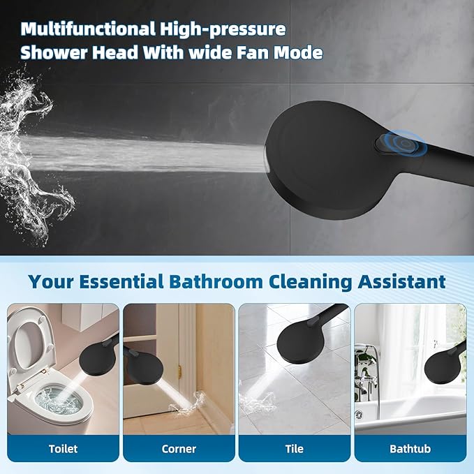 Hibbent All Metal cUPC Certified Shower Head, 8'' High Pressure Rain Shower Head, Handheld Showerhead Combo with 16'' Adjustable Extension Arm, 10 Sprays, 71'' Hose, Shower Holder, Oil Rubbed Bronze