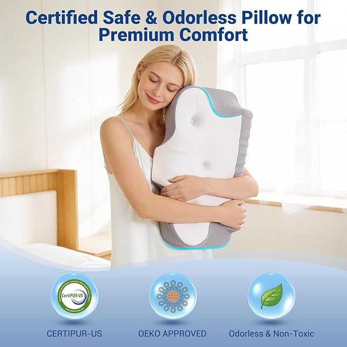 kingotto Cervical Neck Pillow for Pain Relief - Dual Height Adjustable & Ear Relief Design, Ergonomic Memory Foam Contour Pillow with Cooling Pillowcase, Side Sleeper for Back & Stomach Sleepers