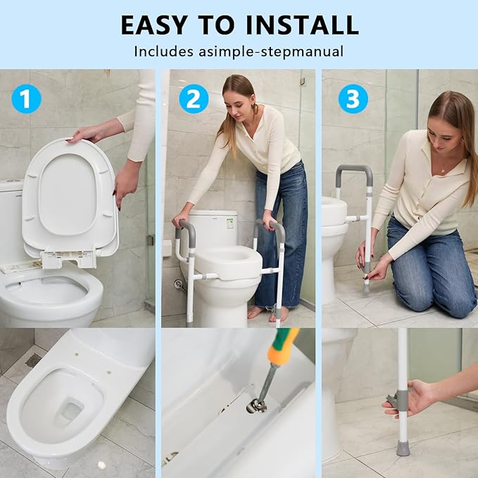 Toilet Seat Risers for Seniors - Raised Toilet Seat with Handles Over Toilet - Elevated Toilet Seat for Handicap & Elderly, Adds 3.5 Inches Height, Assists Standing & Sitting
