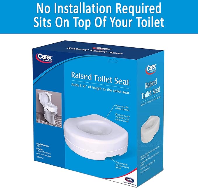 Carex Toilet Seat Riser, 5.5 Inch, Toilet Seat Risers for Seniors, Raised Toilet Seat, Supports 300lbs, Slip-Resistant, Toilet Riser, Elevated Toilet Seats
