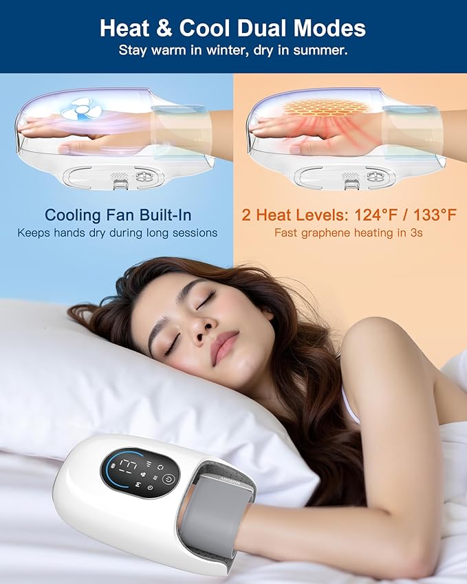 Hand Massager with Heat and Compression : Full Hand and Wrist Comfort Massage - 6 Modes & 6 Intensity with Touchscreen Control - for Daily Relaxation