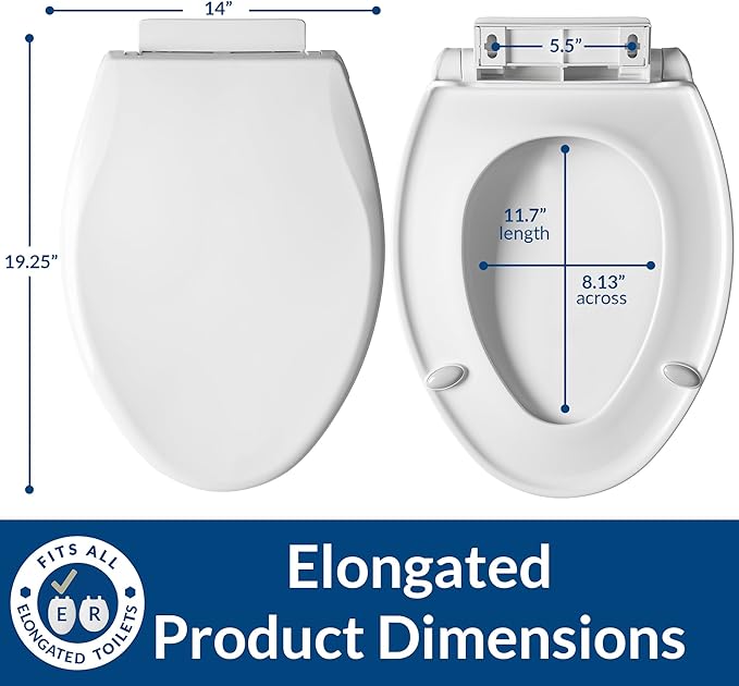 Mayfair Preston Easy to Clean Single Hinge Toilet Seat, Modern Slow Close Plastic Toilet Seat, Made in USA, Elongated, White