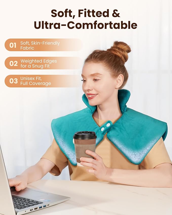 Weighted Neck & Shoulder Heating Pad for Pain Relief, Heated Neck Wrap w/ 6 Heat Options 4 Auto Timer, Machine Washable, Soothing Muscle Stiffness and Fatigue, Birthday Gifts for Dad Men Women Mom