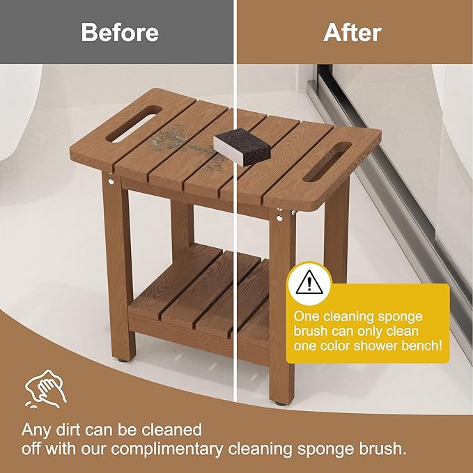 HIPS Shower Benches for Inside Shower, Shower Stool with Space-Efficient Storage Shelf, Waterproof Shower Chair Seat for Spa Bathroom(Brown)