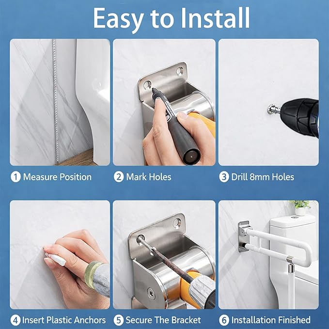 23.6" Flip-Up Toilet Grab Bar with Support Leg, Stainless Steel Bathroom Safety Rail for Elderly & Disabled, Folding Handicap Grab Bar Wall Mounted Assist Handle for Toilet, Shower & Bathtub