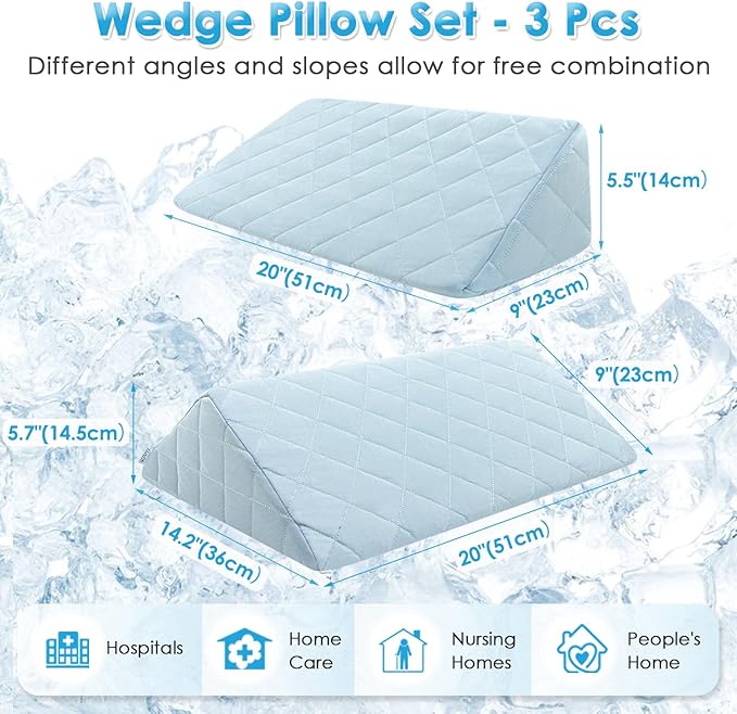 NEPPT Wedge Pillow Body Position Wedges Back Positioning Elevation Pillow Case Pregnancy Bedroom Eevated Body Alignment Ankle Support Pillow Leg Bolster (3-in-1 Cooling)