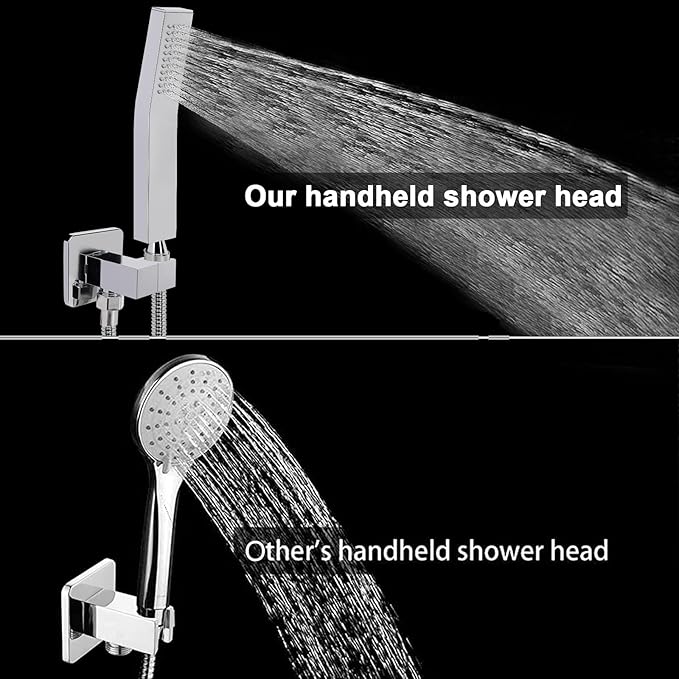 NearMoon Brass Hand Held Shower Head, Luxury High Pressure Shower Kit with Wall Connector and Hose Set, for Bathroom Showering System Contemporary Square Style (Chrome Finish)