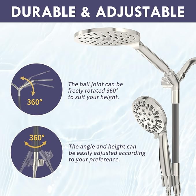 HOWUWEY Dual Shower Heads with Handheld Spray Combo, 7.5" High Pressure Rainfall Showerhead, Double Shower Heads with Handheld Spray, 9 Modes Hand Showerhead with 79" Hose (Standard, Brushed Nickel)