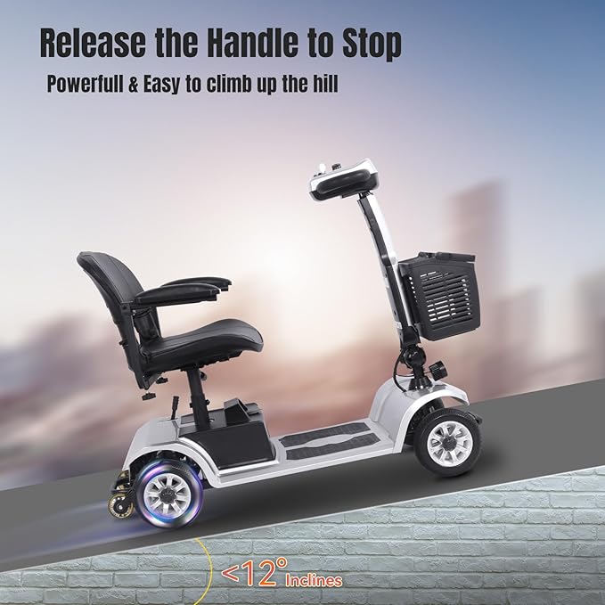 4 Wheel Mobility Scooter for Seniors & Adults Easy to Use Operate and Foldable ,Heavy Duty 418 LBS, 12.4 Mile Range, Tight Turning Radius