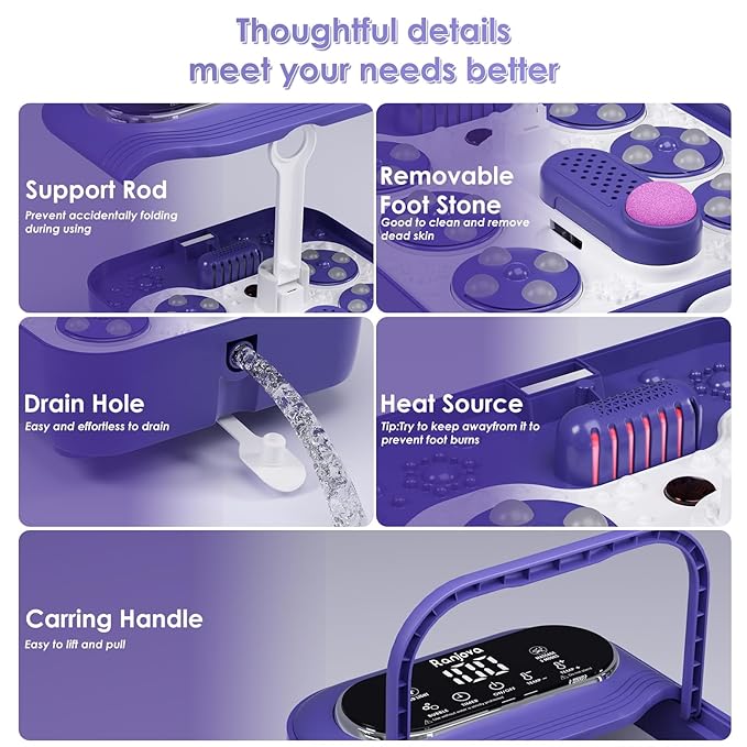 Ranjova Foot Spa Electric Rotary Massage, Collapsible Foot Bath with Heat, Bubble Jets,Temp Control, and 24 Motorized Shiatsu Massage Balls, Pedicure Foot Spa for Feet Relaxation (Blue)