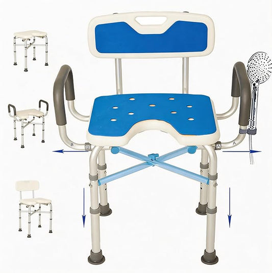 U 2-Level Width Adjustable Heavy Duty Shower Chair for Inside Shower and Tub w/Reinforced X-Bar, 550lbs Shower Seat for Bathtub w/Arms and Back for Seniors, Handicap, Bariatric, Elderly and Disabled