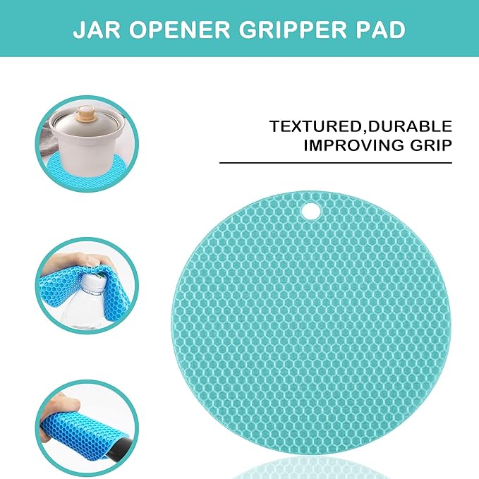 Jar Opener for Weak Hands, Seniors with Arthritis, 3 in 1 Multi Function Bottle Opener Lid Opener For Arthritic Hands with Non Slip Rubber Jar opener Gripper Pad (Blue)
