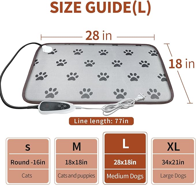 GOLOPET Dog Heating Pad 28x18in with Smart Thermostat Switch and Power Line Protection Tube,Obtained MET and UL Dual Certification,Waterproof Puppy Heating pad-Paw Print