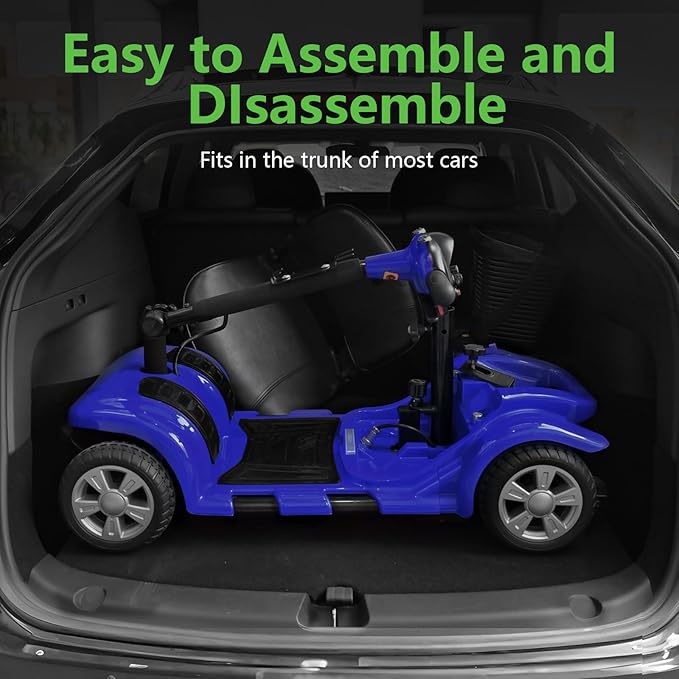 Mobility Scooter for Adults, Senior, 4 Wheels Electric Powered Chargeable Device for Travel, Lightweight Mobility Scooter, with LED Headlights and Basket, Charger Included
