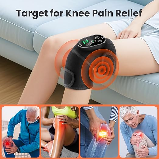 Cordless Heated Knee Massager with Vibration, FSA Eligible HSA Heated Knee Brace Wrap, Heating Shoulder Brace for Knee Elbow with 6 Heating Levels, 3 Massage Modes&Timer 2 Pack