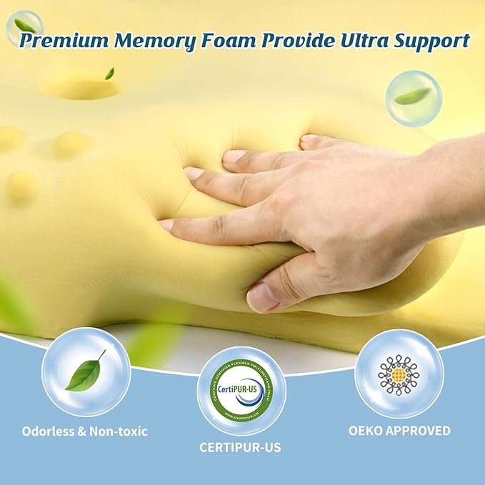 Cervical Neck Pillow for Pain Relief, Ergonomic Side Sleeper Pillow for Sleeping, Contour Orthopedic Memory Foam Pillows for Back & Stomach Sleepers with Pillowcase