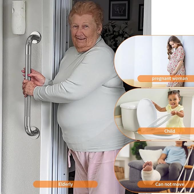 32-Inch Anti Slip Grab Bar for Shower (2 Pack), YuanDe Chrome Stainless Steel Bath Safety Rail with Knurled Grip, Shower Handrail Support for Handicap & Elderly Balance Assist, 1.25" Diameter