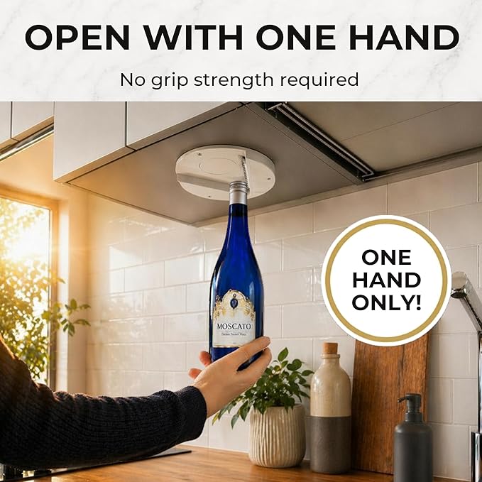 Under Cabinet Jar Opener for Weak Hands and Seniors with Arthritis, One Handed Heavy Duty Bottle and Lid Opener, Under Counter Mount Kitchen Gadget, High-Strength Adhesive and Screws Included