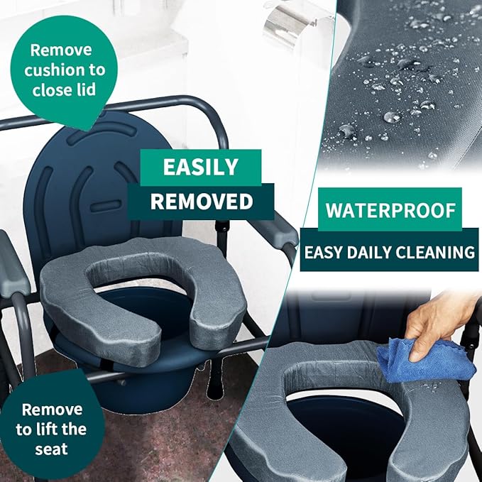Raised Toilet Seat Cushion for Elderly - Adds 2 inches - Commode Seat Cushion Padded Toilet Seat Riser with High-Density Foam for Enhanced Comfort & Elevation, Universal Fit (2 inches)