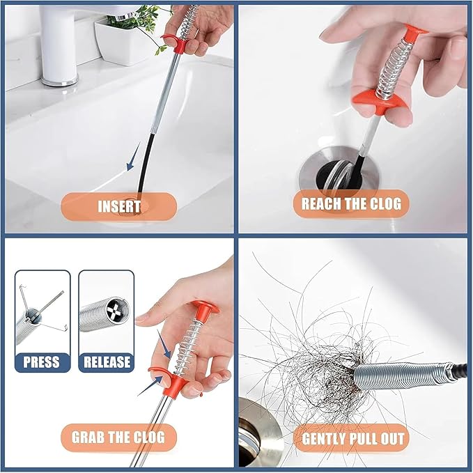 Drain Snake 116 Inch Flexible Claw Grabber Tool with 4 Claws Bendable Hose - Flexible Grabber Claw Pick Up Reacher Tool for Clogged Drains Opener Cleaning