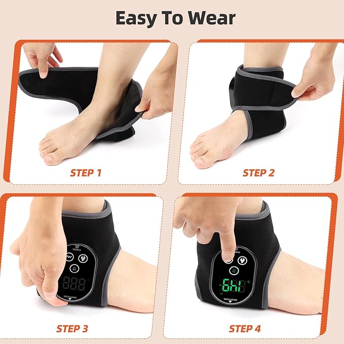 Cordless Ankle Heating Pad, Foot and Ankle Massager for Pain Relief, Rechargeable Heated Ankle Wrap with 4 Heats, 2 Vibrations, 3 Timers, Gifts for Women Men (Black)