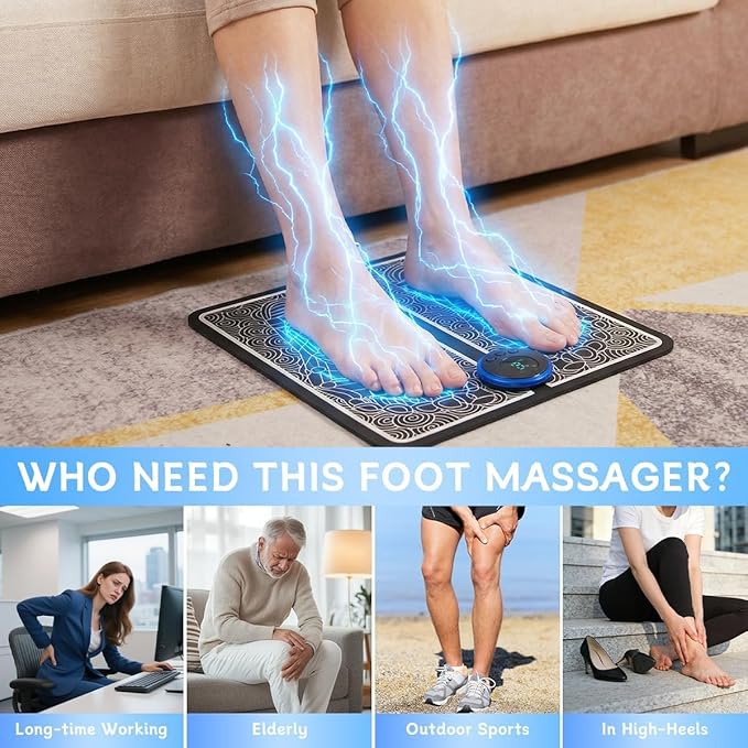 Foot Massager with Remote Control, Foot Stimulating Massage Mat Improves and Promotes Muscle Stimulator for Neuropathy & Recovery, 8 Modes 19 Levels, Foot Mat System for Pain Relief