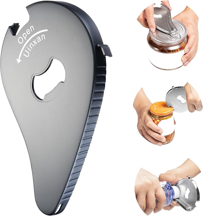 Uinxan Jar Bottle Can Opener for Seniors Arthritis Weak Hands-Easy Twist Off Small Caps (0.6"-2.7"), Pop Top & Pull Tab Seals,Patent Unique Portable Multifunction Gadget for Elderly/Women/Men(Black)