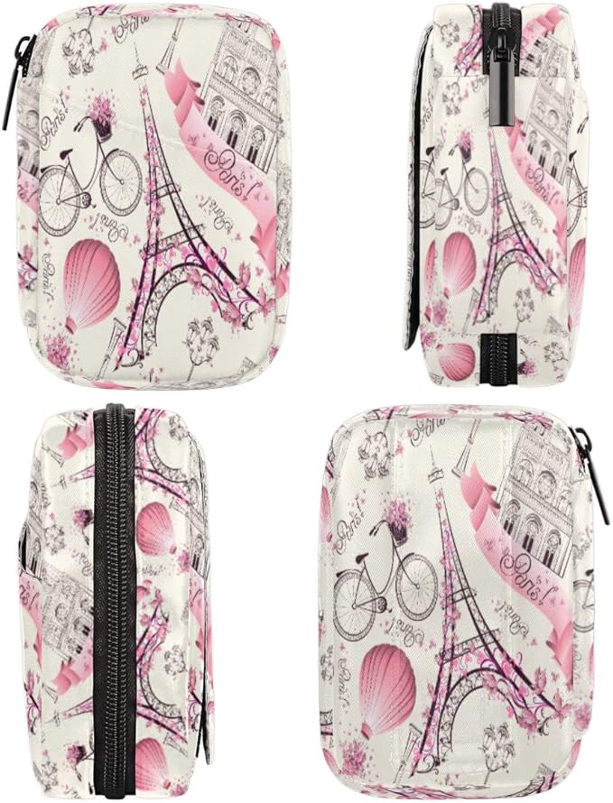 Pill Case Pill Travel Organizer 7 Day Weekly Medicine Pill Box Paris France Eiffel Tower Small Cute Compact Size Vitamin Container Pill Bottle Portable Birth Control Pill Holder Bag with Zipper