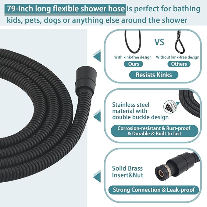 Hand Shower with Slide Bar, High Pressure 10 Setting Handheld Shower Head, Adjustable Height 24" Slide Bar, Wall Supply Elbow and 6.6ft Extra Long Shower Hose - Matte Black