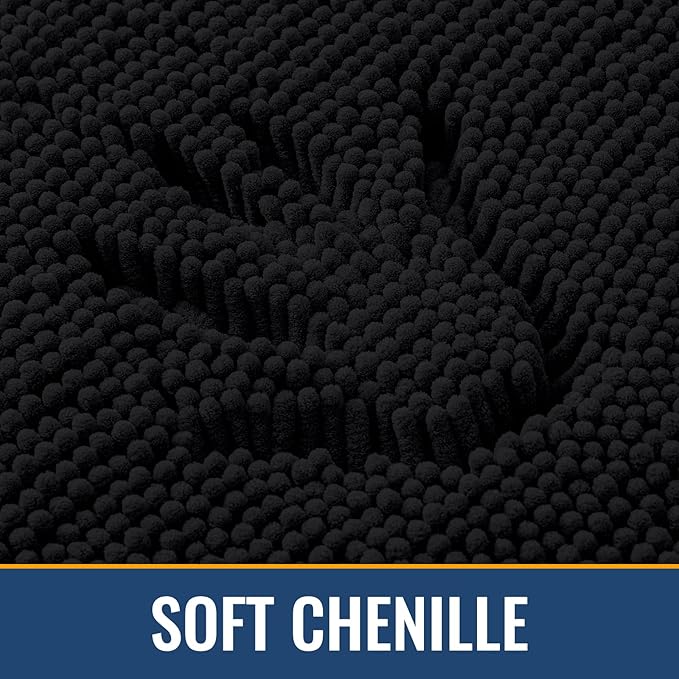 Arotive Bathroom Rugs 47x17, Extra Soft Absorbent Shaggy Chenille Bath Rugs, Machine Washable Rubber Backing Non-Slip Bath Mats for Bathroom Floor Tub and Shower, Home Decor Accessories, Black