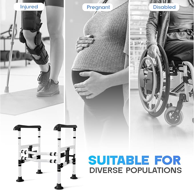 Toilet Safety Rails for Seniors - Adjustable Height & Width Safety Frame with Handrail, Fits Most Toilet Seats, Supports 220lbs, Non-Slip Bathroom Assist Bar for Elderly (Easy Installation)