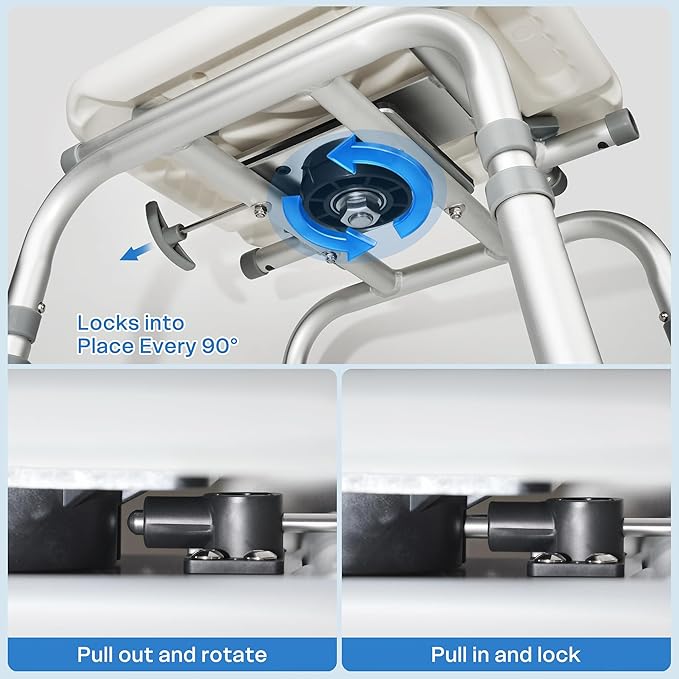 Vie Triomphe 360° Swivel Shower Chair with Arms and Back, Height Adjustable Bath Seat for Inside Shower or Tub, Shower Chair for Seniors, Elderly & Disabled, Safer Entry and Exit