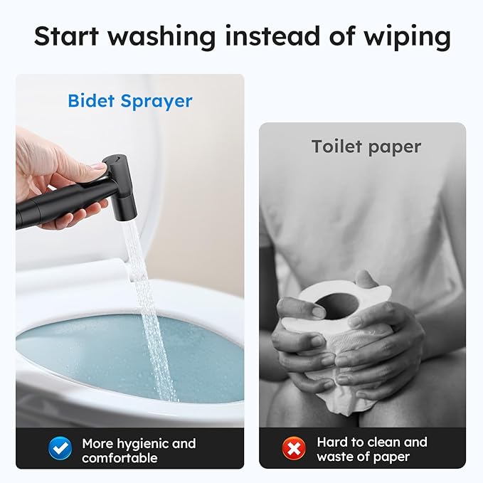Arofa Handheld Toilet Bidet Sprayer for Toilet-Adjustable Water Pressure Control with Bidet Hose for Feminine Wash, Stainless Steel Brushed Nickel Bidet Faucet Cloth Diaper for Baby Wash, Black,2 Pack