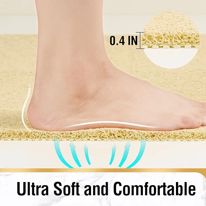 HITSLAM Non Slip Bathtub Mat 40 x 16 Inch, Extra Long Bath Mat for Tub, Soft PVC Loofah Shower Floor Mat with Drain, Quick Drying Bathroom Tub Mat for Wet Area, Without Suction Cup, Beige
