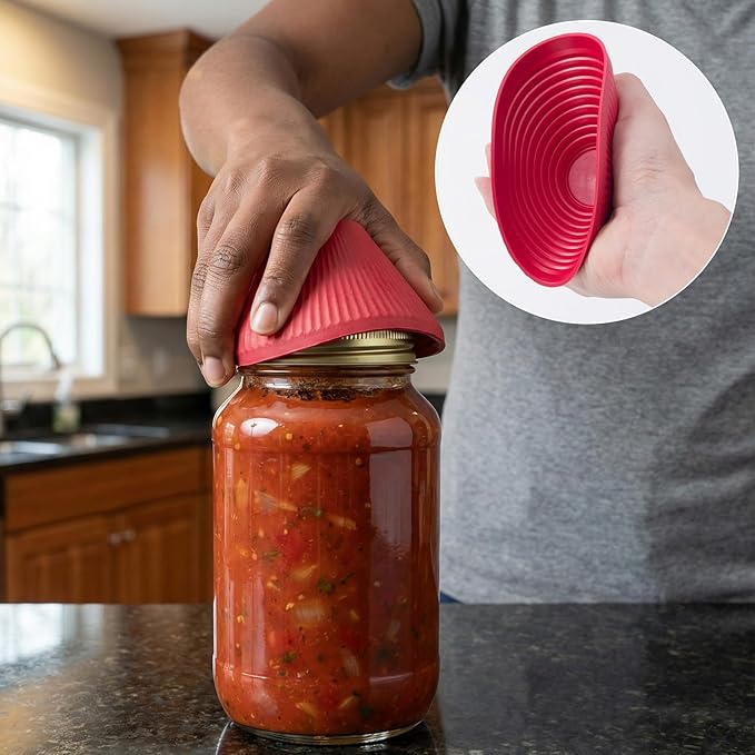 PAGOW 4pcs Round Rubber Jar Opener, Multi Purpose Silicone Jar Opener Gripper, Reusable Anti-Slip Bottle Lid Openers for Kitchen, Seniors, Arthritis -Red