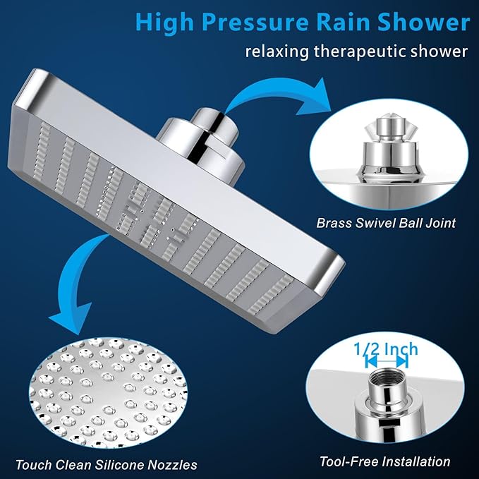 Voolan High Pressure Rain Shower Head with Handheld Spray Combo, Hand Held Filter Showerhead with Self-adhesive Holder and 59" Hose (Luxury Chrome)