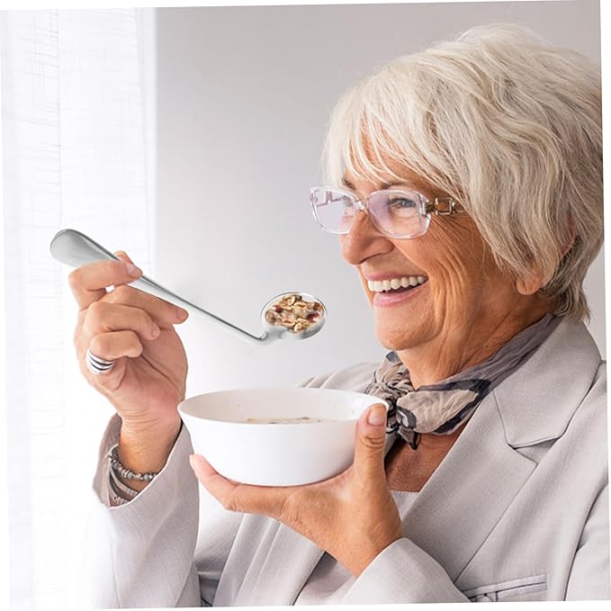 BESTYASH 1Set Lightweight Angled Spoon Curved Fork for Easy Self Feeding Ergonomic Utensils for Seniors Comfortable Grip for Elderly Dining Assistance