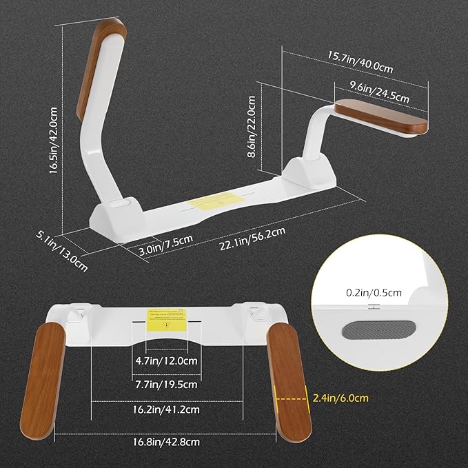 Dyna-Living Toilet Safety Rails 480lbs Toilet Safety Frame with Flip Up Non-Slip Wooden Armrest Handicap Toilet Rails, Toilet Assist Devices for Seniors Toilet Support Bars Toilet Riser for Elderly