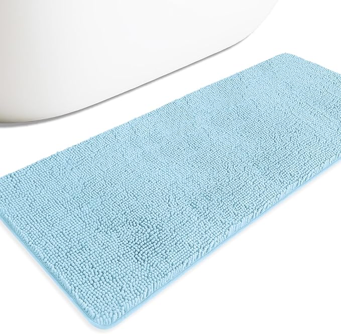 Bathroom Runner Rug 24 x 60 Inch – Extra Large Long Bath Mat | Absorbent and Washable Thick Chenille Bath Rug Non-Slip Runner Rug for Bathroom, Shower, Sink(Light Blue)