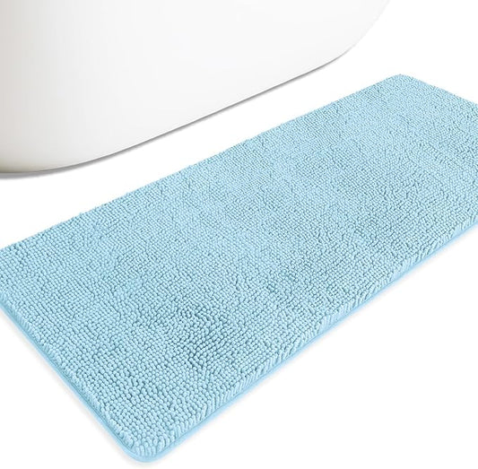 Bathroom Runner Rug 24 x 60 Inch – Extra Large Long Bath Mat | Absorbent and Washable Thick Chenille Bath Rug Non-Slip Runner Rug for Bathroom, Shower, Sink(Light Blue)