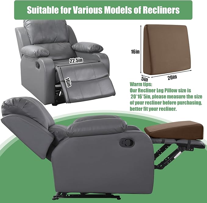 BALAPET Large Recliner Leg Pillow, Memory Foam Recliner Cushion Wedge Shape Recliner Footrest Extender,Leg、Back and Lumbar Support Pillow with Adjustable Elastic Straps(Coffee)