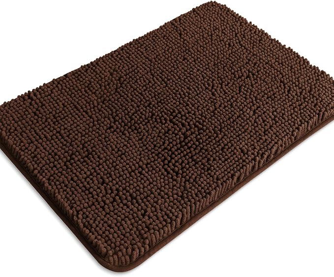 Brown Bathroom Rugs – Absorbent and Washable Bath Mat, Non-Slip, Thick Soft Chenille Bath Rugs for Bathroom, Shower, Sink - 17" x 24"