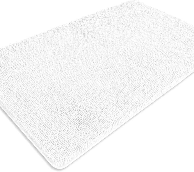 Bathroom Rugs 36 x 60 Inch – Extra Large Bath Mat | Absorbent and Washable Thick Chenille Bath Rugs Non-Slip Runner Rug for Bathroom, Shower, Tub(White)