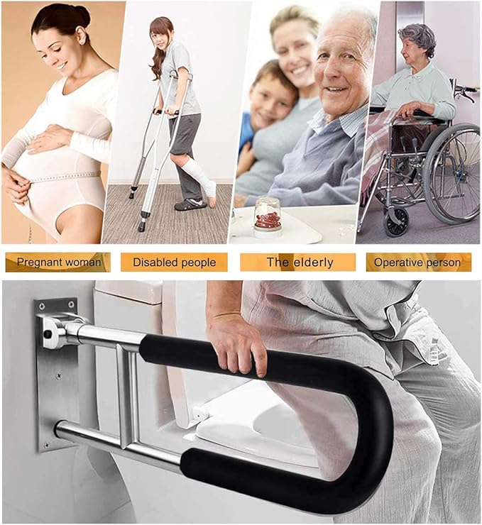 FlySkip Fold Down Grab Bar, 24Inch Flip-Up Handicap Support, Wall Mounted Bathroom Shower Safety Bar, Non Slip Hand Grips for Elderly, Disabled, Pregnant Woman